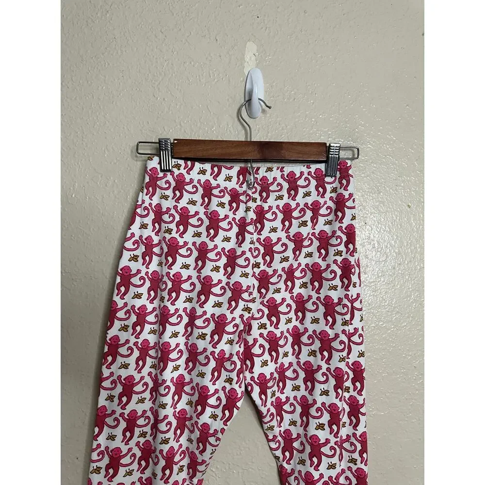 Roller Rabbit Pink Monkey Pajama Pants Womans XS 100% Pima Cotton Made in Peru